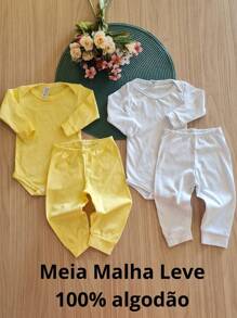 BabyStorefranca Baby Kit 2 Bodysuits And 2 Pants For Boy And Girl In Light Mesh Stockings - Yellow - View 2