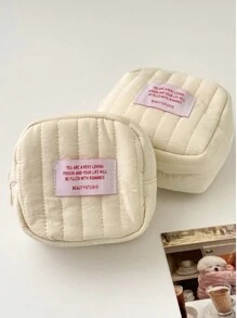 1 件红色英文文字迷你缝纫收纳袋，柔软面料，带按扣，紧凑型多用途袋，适用于卫生巾、口红、家居和旅行