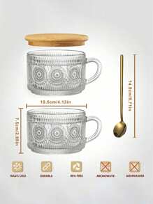 Set de 3 piese, ceașcă pentru mic dejun (cană + lingură + capac), ceașcă de ovăz, ceașcă din sticlă transparentă cu mâner, ceașcă cu lapte de iaurt de înaltă calitate, bucătărie, sufragerie, uz casnic - cupa de floarea soarelui - Vizualizare 8