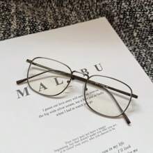 Y2K复古方形镜框眼镜，透明镜片，纤细金属镜框，男女通用，学院风装饰眼镜 - 深灰色 - 查看 2