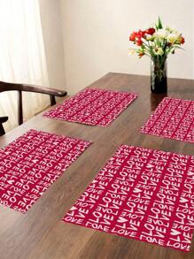 4 قطع من مفارش الطاولة لعيد الحب بنمط مربعات حمراء وسوداء هندسية، حب وتصميم عيد الحب، سهلة التنظيف، مفارش طاولة زخرفية للاستخدام الداخلي والخارجي، طاولات مناسبة للحفلات والطعام، مقاومة للحرارة وسهلة التنظيف - روز أحمر - مشاهدة 1