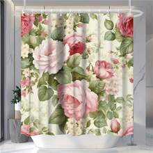 1 件粉红玫瑰图案浴帘，防水防霉浴帘，家庭和公寓浴室装饰，挂毯墙壁艺术 - 彩色 - 查看 3
