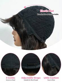 真人发鲍勃假发，带刘海，直发，雷米头发，精灵剪发，女士日常使用，无胶无蕾丝假发，戴上即可出门，全机织假发，深棕色