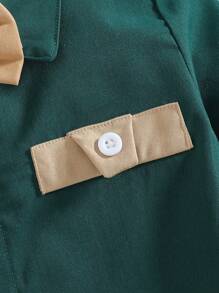 Camisa de manga larga de unicolor informal para niños preadolescentes con botones de pajarita, detalles de bolsillo falso de estilo caballero, adecuada para exteriores, actuaciones, academias y fiestas festivas - Verde - Ver 4