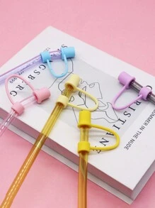 6 pièces/2 pièces Couvre-pailles réutilisables en silicone compatibles avec le couvercle du gobelet , bouchon anti-fuite, anti-éclaboussures et anti-poussière - Multicolore - Voir 12