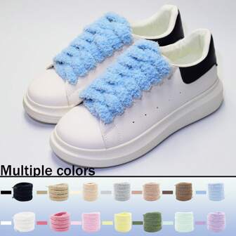 1 Pair Of Fluffy Cute INS Style Wide Lace Casual Shoe Accessory Rope For Women Men Sneakers Shoes, Casual Shoes,White Shoes,Basketball Shoes,Trainers Running Shoes Summer
