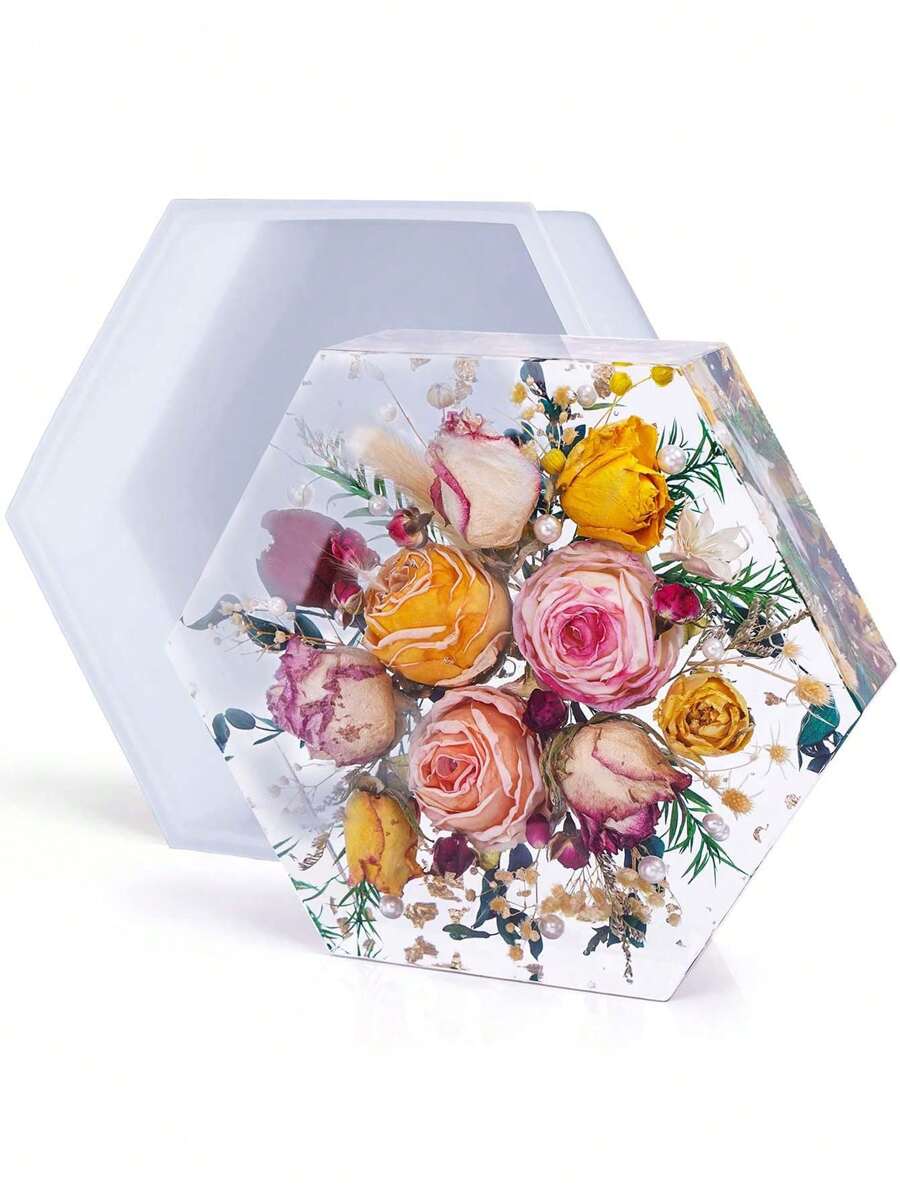 1 pièce Grand moule en silicone en résine, forme hexagonale de 7" x 2", moule époxy profond pour la préservation des fleurs, l'art de la résine, le moulage de résine, la résine époxy, les mariages DIY, les cadeaux de Noël, les serre-livres, la décoration d'intérieur - Blanc - Voir 1