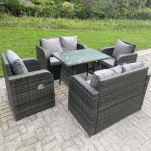 Fimous Outdoor Rattan Garden Furniture Sofa Set Dining Table Reclining Chairs Love Sofa 6 Seater - Dark Grey - View 1