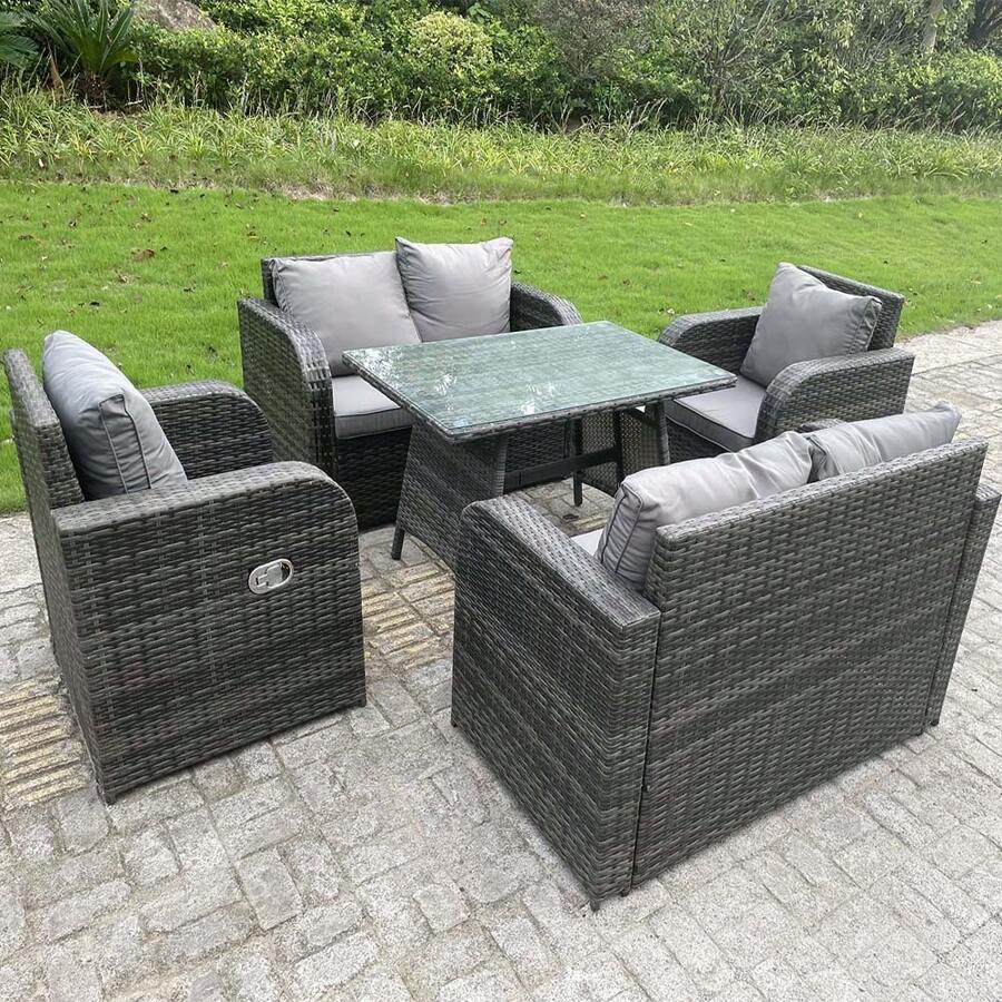 Fimous Outdoor Rattan Garden Furniture Sofa Set Dining Table Reclining Chairs Love Sofa 6 Seater - Dark Grey - View 1