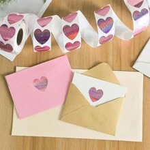 1roll 500 Stickers 1.5 Inch Pink Heart Laser Valentine's Day Sealing Sticker Envelope Decoration Sticker Label, Gift Box Decor Bag Packaging Label Sealing Decals Party Favors,School Supplies,Back To School - Multicolor - View 3