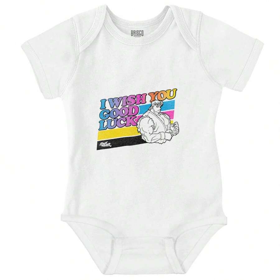 Street Fighter Baby Graphic One Piece Bodysuit Vintage Retro Video Game Character Ryu I Wish You Good Luck Casual Everyday Soft Cotton Printed Cap Sleeve Lap Neck Romper Baby Clothes - Blanc - Voir 1