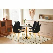 1+4 5pieces Dining Set Table Metal Leg Mid-Century Dining Table For 4-6 People With Mdf Table Top Pedestal Dining Table End Table Leisure Coffee Table