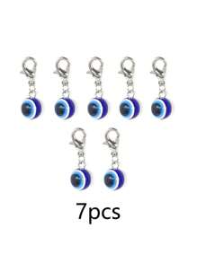 5个蓝色邪眼钥匙扣护身符幸运合金钥匙圈包包挂件汽车钥匙链装饰，是送给朋友、同学、情侣和家人的理想礼物 - 藍色 - 查看 11