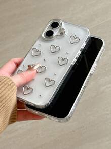 Junk Cute Little 3D Metal Heart-Shaped Dekoracyjne Etui na Telefon Kompatybilne Z IPhone 15 14 13 12 11 Pro Max Luksusowa Epoksydowa Brokatowa Obudowa Nowa Stylowa Japońska Koreańska Dziewczyna Przezroczysta Miękka Obudowa