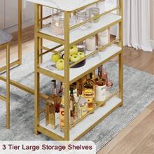 Juego de mesa de bar de 3 piezas, mesa de bar, mesa de comedor con 2 sillas acolchadas y 3 estantes, mesa de cocina, mesa pequeña para mostrador, taburete de bar, grupo de comedor para 2 personas, diseño industrial