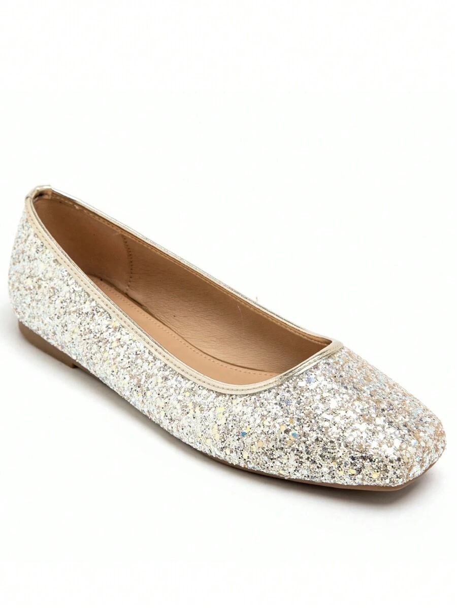 Women's Glittery Ballerina Shoes For Daily Wear - Gold - View 1