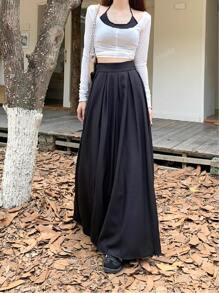 Women's Casual Pleated Maxi A-Line Skirt