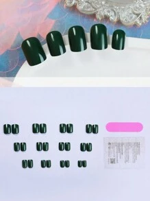 24 móng tay giả vuông ngắn, màu xanh lá cây trơn, kiểu dáng tối giản, phù hợp cho phụ nữ và bé gái sử dụng hàng ngày, hẹn hò, văn phòng, nhà cửa, dự tiệc để tạo nên bộ móng tay quyến rũ. - màu xanh lá - Xem 2