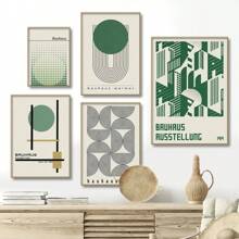1 pièce Œuvre murale d'art moderne minimaliste aux lignes de couleur verte Bauhaus. Affiche, impression sur canevas, peinture abstraite pour la décoration du salon, sans cadre
