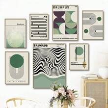 1 pièce Œuvre murale d'art moderne minimaliste aux lignes de couleur verte Bauhaus. Affiche, impression sur canevas, peinture abstraite pour la décoration du salon, sans cadre