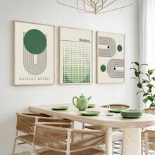 1 pièce Œuvre murale d'art moderne minimaliste aux lignes de couleur verte Bauhaus. Affiche, impression sur canevas, peinture abstraite pour la décoration du salon, sans cadre