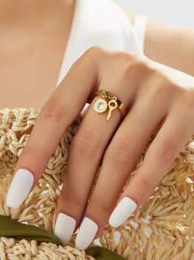 1pc 18K Gold Plated Gorgeous Style Stainless Steel Cubic Zirconia Rings Ladies Jewelry Wedding Party Dating Gift - LMSZ and Key Ring - View 14