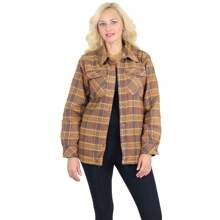 Chaqueta camisa de mujer con forro Sherpa de ajuste holgado - Mostaza - Ver 1