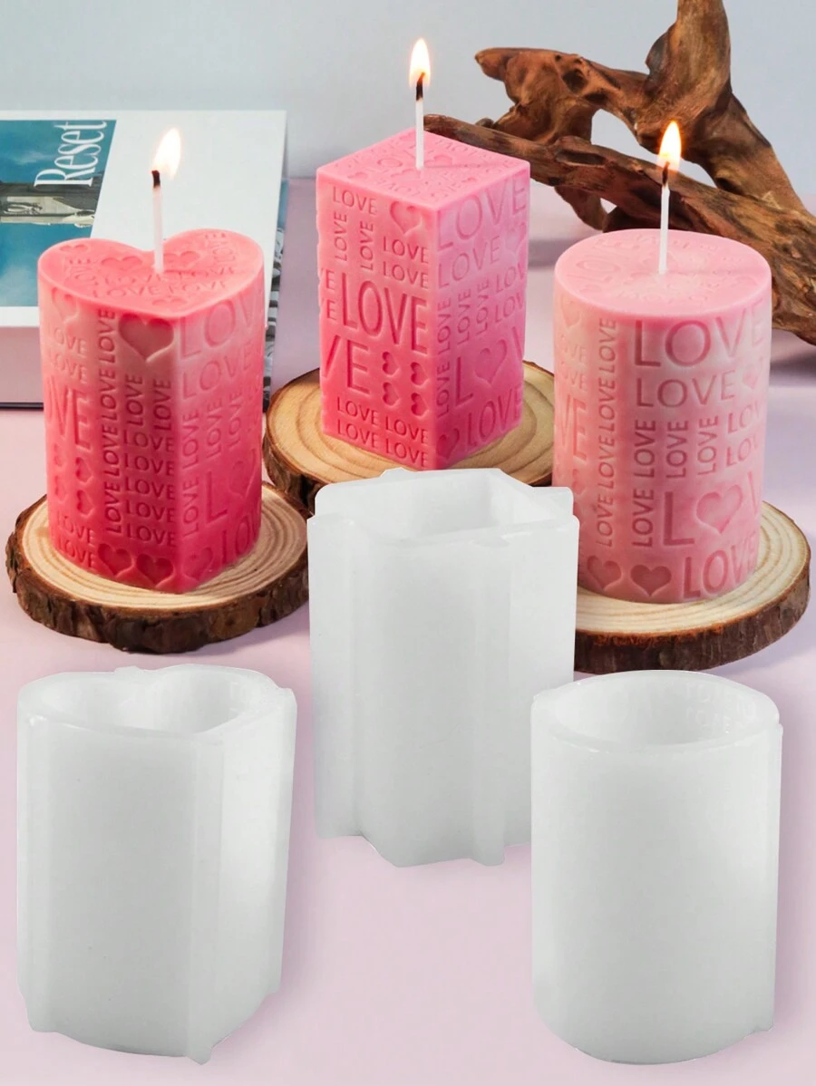 1 件装爱的告白柱硅胶蜡烛模具，字母方形香皂树脂石膏模具，情人节晚餐装饰礼物，适用于家居装饰、情人节派对、婚礼、送礼