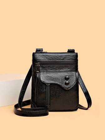 1pc Women's Retro Mini Crossbody Bag, Casual Faux Leather Shoulder Handbag With Multiple Pockets, Adjustable Strap, Zipper Closure, Waterproof, Polyester Lining