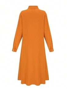 1 pieza Vestido camisero de mujer de manga larga, unicolor, de solapa única, casual y elegante