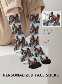 1 Pair Of Customized Face Women's Mid Tube Socks, Put Any Face On Socks, Personalized Socks For Cats And Pets With Photos, Interesting Customized Picture Pairs With Medium To Long Socks, Suitable For Valentine's Day Personalized For Birthdays, Dawg, Colorful, Cute, Adorable, Contracted, Funny, Custom, Unique, Customized, Personalized, Ideal Gifts For Him, Ideal Gifts For Her, Boyfriend, Girlfriend, Family, Friends, Her - Multicolor - View 9