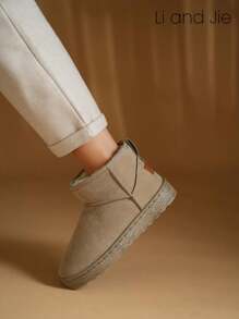 Li&Jie Thick Insulated Celebrity Inspired Popular Internet Celebrity Snow Boots - Olive Green - View 6