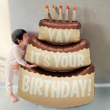 1 件超大卡通三层蛋糕铝箔气球、蜡烛设计、生日派对装饰、照片道具、氛围背景、庆祝装饰、室内装饰、主题活动装饰、派对用品、生日和周年庆典