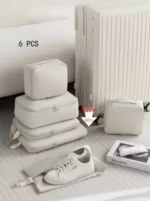 6 件套，可压缩行李整理器，旅行整理器，商务旅行衣物分类器，旅行背包旅行包行李箱旅行装备返校搬家袋整理器返校用品 - 粉色 - 查看 5