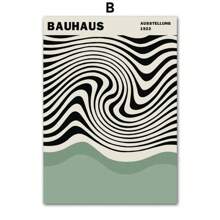 1 pièce Œuvre murale d'art moderne minimaliste aux lignes de couleur verte Bauhaus. Affiche, impression sur canevas, peinture abstraite pour la décoration du salon, sans cadre