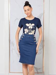 Saia jeans evangelica bolso detalhe botões