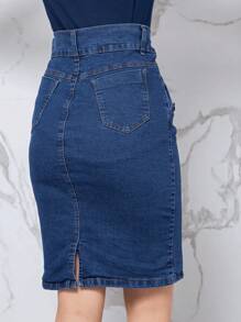 Saia jeans evangelica bolso detalhe botões