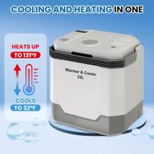 (33 L) Portable Car Refrigerator,Electric Cooler & Warmer With Automatic Locking Handle,110V AC Home Power Cord &12V Car Cooler For Vehicle,Plug In Coolers,Grey