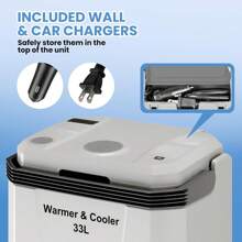 (33 L) Portable Car Refrigerator,Electric Cooler & Warmer With Automatic Locking Handle,110V AC Home Power Cord &12V Car Cooler For Vehicle,Plug In Coolers,Grey