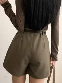 女式2025夏季时尚高腰纯色宽松休闲裤裙短裤