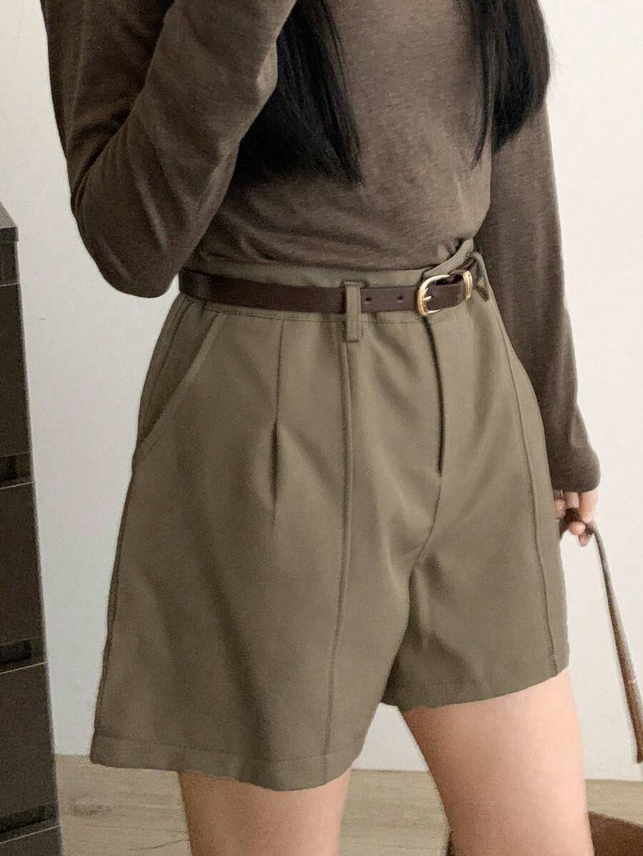 女式2025夏季时尚高腰纯色宽松休闲裤裙短裤
