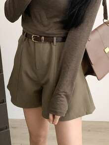 女式2025夏季时尚高腰纯色宽松休闲裤裙短裤