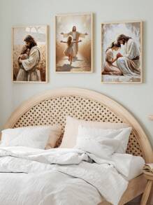 3 Pieces Religion Wall Arts Jesus Canvas Posters Christian Pictuer Posters Vintage Painting Poster Bible Print Picture Poster Bedroom Living Room Decor No Frame Gifts Birthday Graduation
