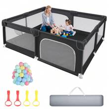 Sour Lemon Parque infantil para bebés Sour Lemon, valla para niños con barrera de espuma anticolisión con red transpirable, parque infantil de seguridad, que incluye 50 bolas oceánicas y 4 anillos de tracción