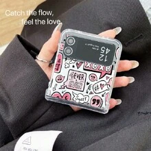 Y2K rosa Herz Liebes Muster Handyhülle mit Rundum-Schutz, klappbar, transparent, kompatibel mit Galaxy Z Flip 5, Galaxy Z Flip 4, Galaxy Z Flip 3, Galaxy Z Flip 6, stoßfeste Hartschale