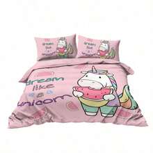 3 Pieces Unicorn Watermelon Duvet Cover Set For Comforter Bedding Queen Size Pink - default - View 4