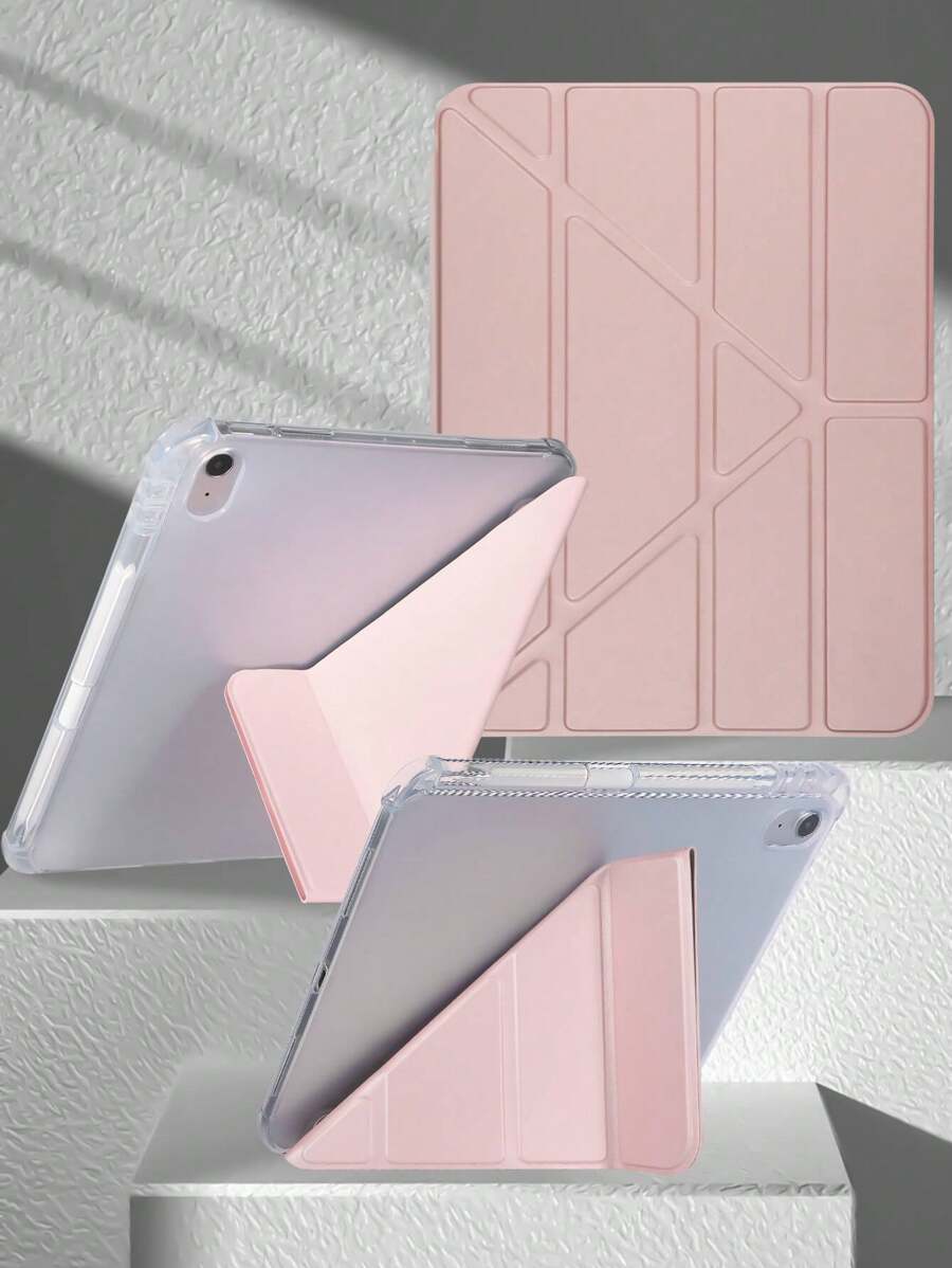1 件透明铅笔槽可转换玫瑰金多角度支架保护壳，带磁性睡眠/唤醒功能，兼容 iPad 2025 代 Apple 型号，不含铅笔