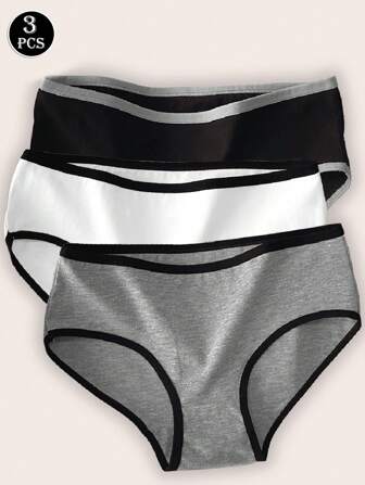 HANQIYA 3 条装女士优雅简约透气柔软内衣，黑色、白色、灰色