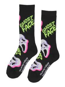 Ghostface Movie Film Neon Paint Character Halloween Crew Socks Size 8-12 - 黑色 - 查看 1