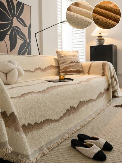 1pc Winter Thickened Soft Chenille Jacquard Sofa Blanket, Style Pet Anti-Dirty Anti-Slip Anti-Dust Sofa Cover, Autumn/Winter Faux Cat Scratch Sofa Protective Cover For L-Shaped Sofa And 1/2/3/4 Seat Sofa (One Piece Sold)